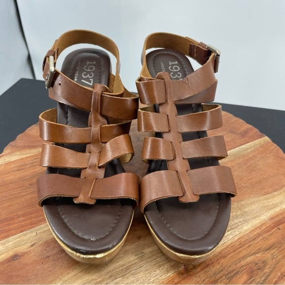 Madewell 1937 Strappy brown Leather Sandals Wood clog Heel Sz 8 - Picture 2 of 10
